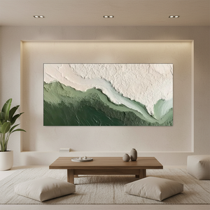 Deep Emerald and White 3D Textured Abstract Hand-Painted Wall Art #SS073