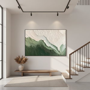 Deep Emerald and White 3D Textured Abstract Hand-Painted Wall Art #SS073