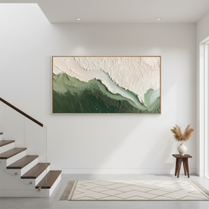 Deep Emerald and White 3D Textured Abstract Hand-Painted Wall Art #SS073