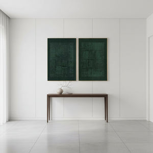 Minimalist Deep Green 3D Textured Diptych Handmade Oil Painting #SS076