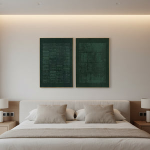 Minimalist Deep Green 3D Textured Diptych Handmade Oil Painting #SS076