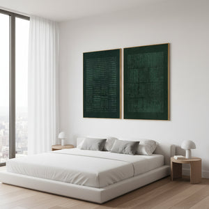 Minimalist Deep Green 3D Textured Diptych Handmade Oil Painting #SS076