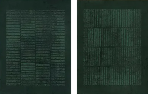 Minimalist Deep Green 3D Textured Diptych Handmade Oil Painting #SS076