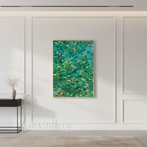 Green Sea Swimmers Painting - Textured Emerald Coast Wall Art #SS274