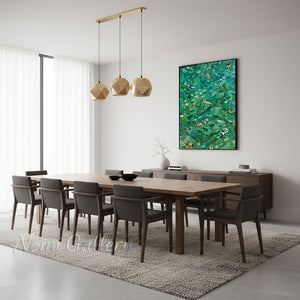 Green Sea Swimmers Painting - Textured Emerald Coast Wall Art #SS274