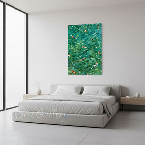 Green Sea Swimmers Painting - Textured Emerald Coast Wall Art #SS274