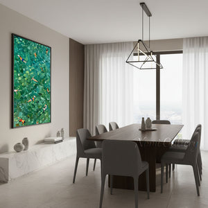 Green Sea Swimmers Painting - Textured Emerald Coast Wall Art #SS274