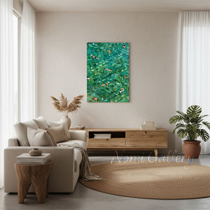 Green Sea Swimmers Painting - Textured Emerald Coast Wall Art #SS274