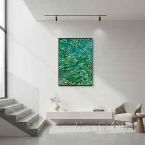 Green Sea Swimmers Painting - Textured Emerald Coast Wall Art #SS274