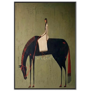 Abstract Folk Female Rider Horse Oil Painting Canvas Art #AA007