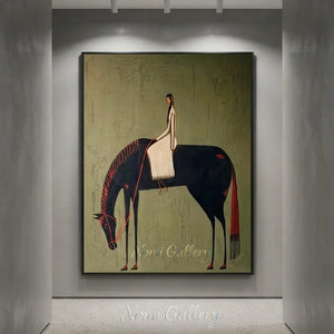 Abstract Folk Female Rider Horse Oil Painting Canvas Art #AA007