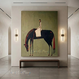 Abstract Folk Female Rider Horse Oil Painting Canvas Art #AA007