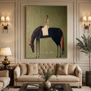 Abstract Folk Female Rider Horse Oil Painting Canvas Art #AA007