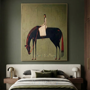 Abstract Folk Female Rider Horse Oil Painting Canvas Art #AA007
