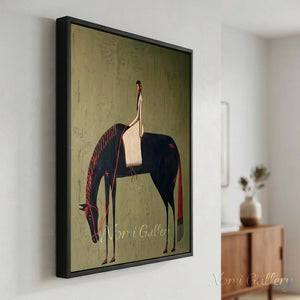 Abstract Folk Female Rider Horse Oil Painting Canvas Art #AA007