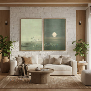 Handmade Minimalist Landscape Diptych Oil Painting #SS303