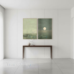Handmade Minimalist Landscape Diptych Oil Painting #SS303