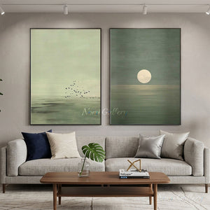 Handmade Minimalist Landscape Diptych Oil Painting #SS303