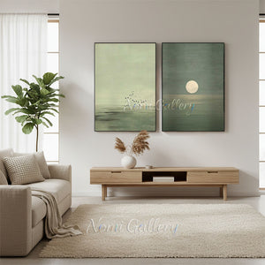 Handmade Minimalist Landscape Diptych Oil Painting #SS303