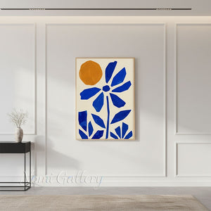 Mid-Century Blue Flower Abstract Canvas Art | Hand-Painted #SS199