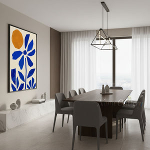 Mid-Century Blue Flower Abstract Canvas Art | Hand-Painted #SS199