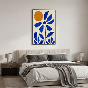 Mid-Century Blue Flower Abstract Canvas Art | Hand-Painted #SS199