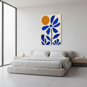 Mid-Century Blue Flower Abstract Canvas Art | Hand-Painted #SS199