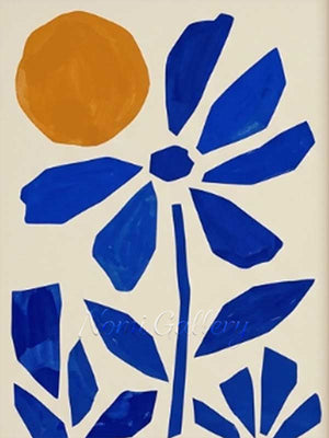Mid-Century Blue Flower Abstract Canvas Art | Hand-Painted #SS199
