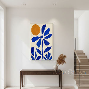 Mid-Century Blue Flower Abstract Canvas Art | Hand-Painted #SS199