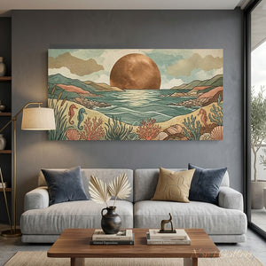 Handmade Boho Coastal Landscape Oil Painting #SS297