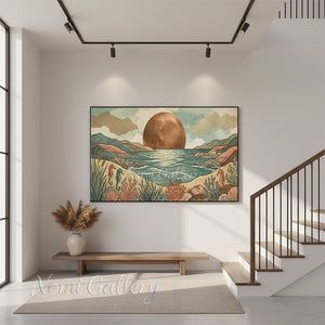 Handmade Boho Coastal Landscape Oil Painting #SS297