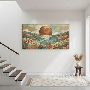 Handmade Boho Coastal Landscape Oil Painting #SS297