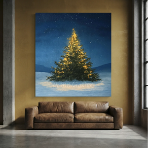 Magical Christmas Tree in Snowy Night Oil Painting #NM546