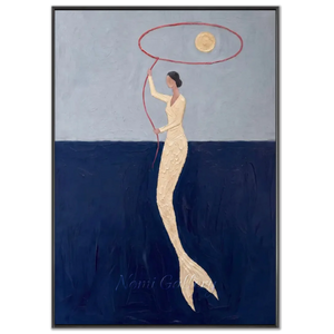 Mystical Mermaid & Golden Orb Abstract Textured Art #NM547