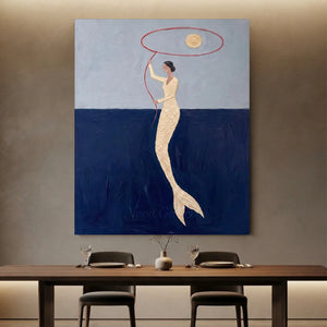 Mystical Mermaid & Golden Orb Abstract Textured Art #NM547