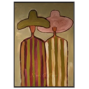 Handmade Minimalist Figurative Oil Painting, Retro Canvas #SS325