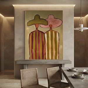 Handmade Minimalist Figurative Oil Painting, Retro Canvas #SS325