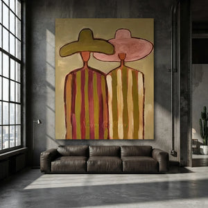 Handmade Minimalist Figurative Oil Painting, Retro Canvas #SS325