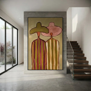 Handmade Minimalist Figurative Oil Painting, Retro Canvas #SS325