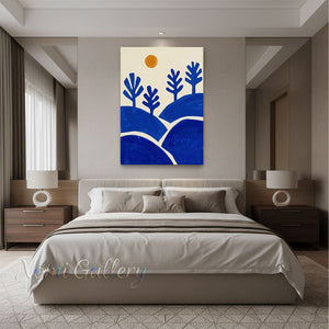 Mid-Century Blue Landscape Canvas Art | Hand-Painted #SS204