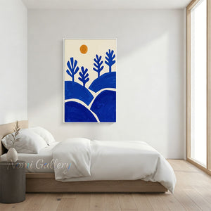 Mid-Century Blue Landscape Canvas Art | Hand-Painted #SS204