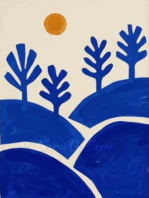 Mid-Century Blue Landscape Canvas Art | Hand-Painted #SS204
