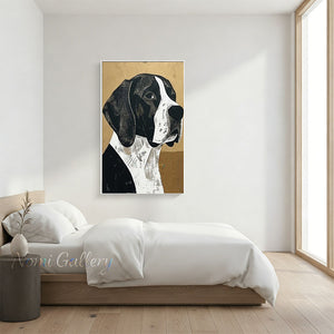 Hand-Painted Minimalist Black and Gold Dog Abstract Canvas Art #SS205