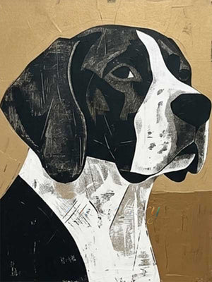 Hand-Painted Minimalist Black and Gold Dog Abstract Canvas Art #SS205
