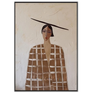 Minimalist Beige Female Portrait Painting | Abstract Modern Canvas #AA012