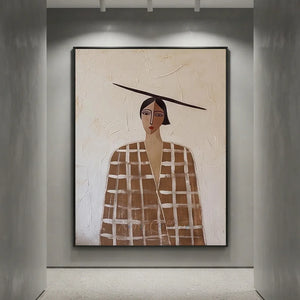 Minimalist Beige Female Portrait Painting | Abstract Modern Canvas #AA012