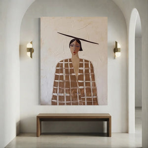 Minimalist Beige Female Portrait Painting | Abstract Modern Canvas #AA012