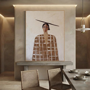 Minimalist Beige Female Portrait Painting | Abstract Modern Canvas #AA012