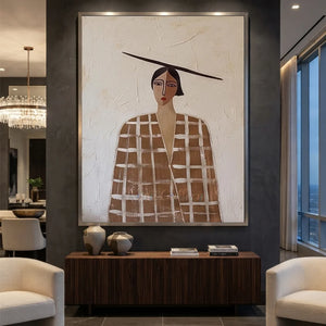 Minimalist Beige Female Portrait Painting | Abstract Modern Canvas #AA012