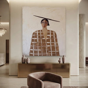Minimalist Beige Female Portrait Painting | Abstract Modern Canvas #AA012